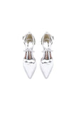 White Satin Pump with Cross Strap and Metal Accent