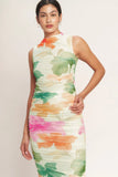 COLORFUL CONFIDENCE POWER MESH MIDI DRESS