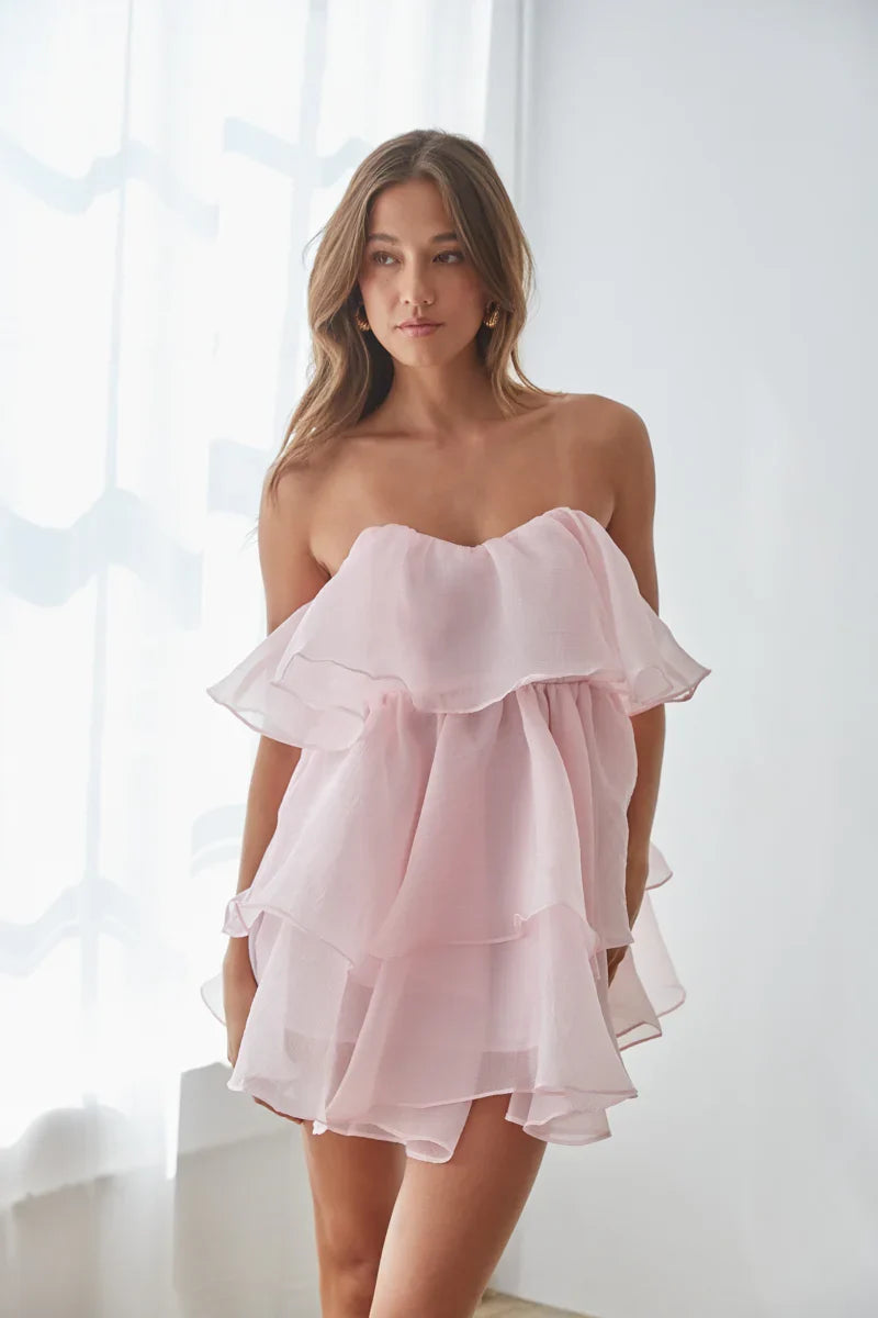 Alesia Tiered Organza Babydoll Mini Dress