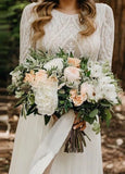 Beach Gorgeous Lace A Line Appliqued Open Back Wedding Dress With Long Sleeves