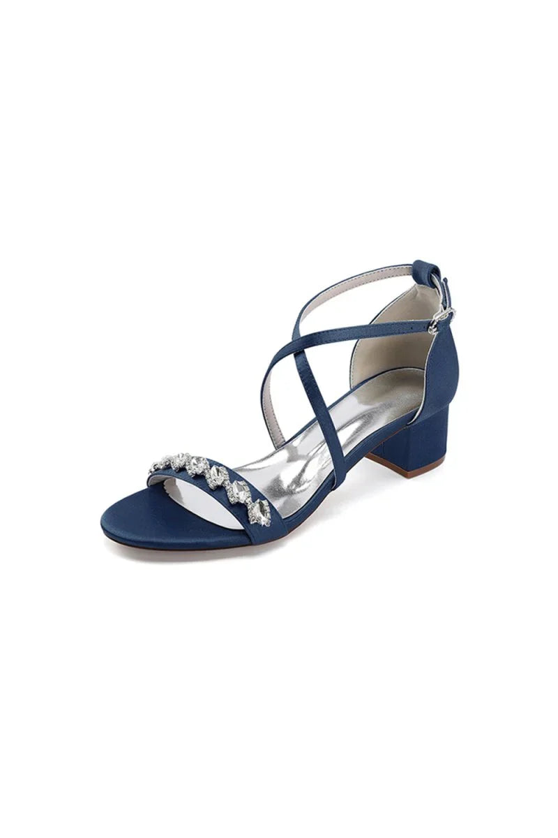 Open Toe Crystal Hollow Out Chunky Heels