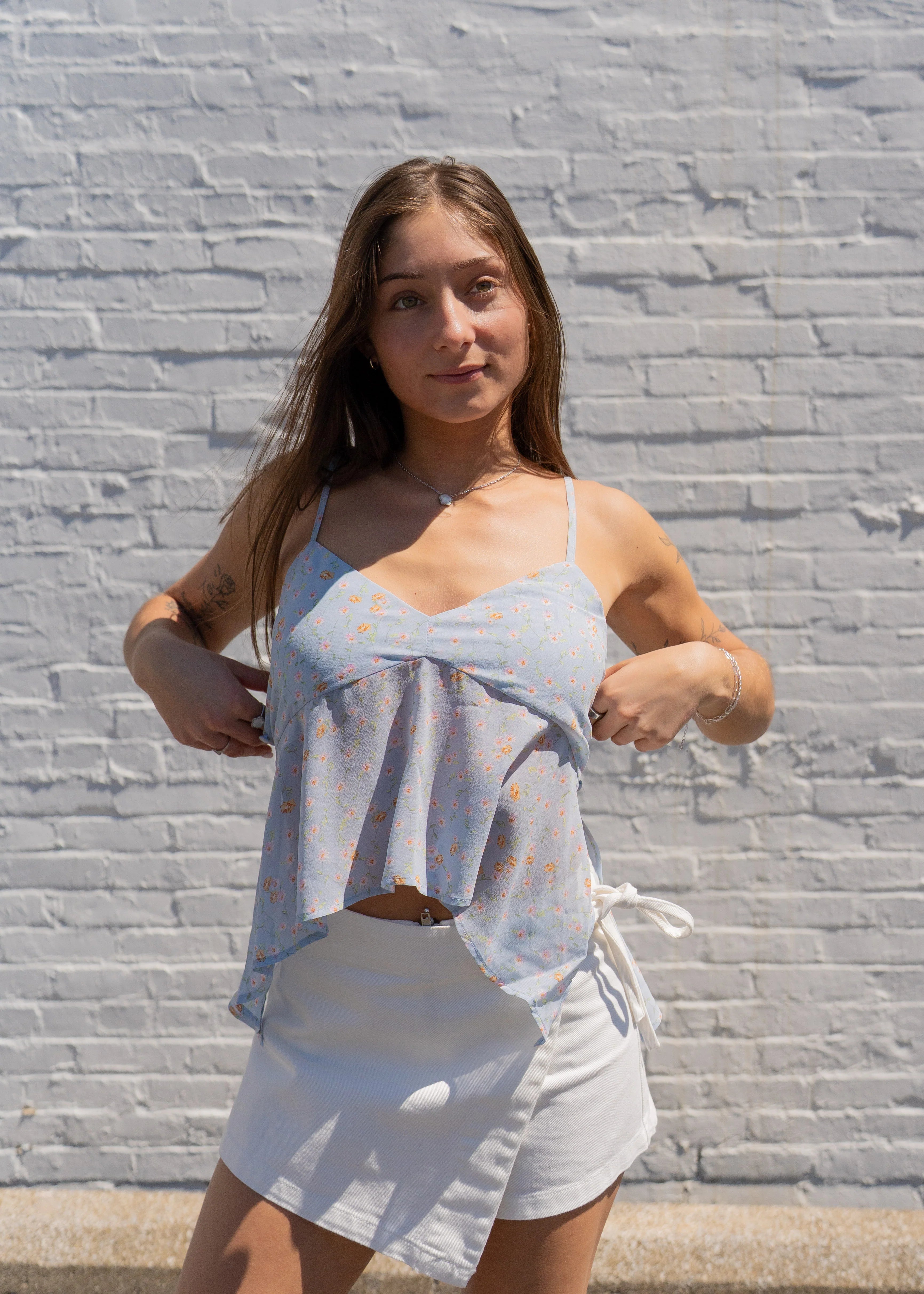 Ditsy Button Detail Tank