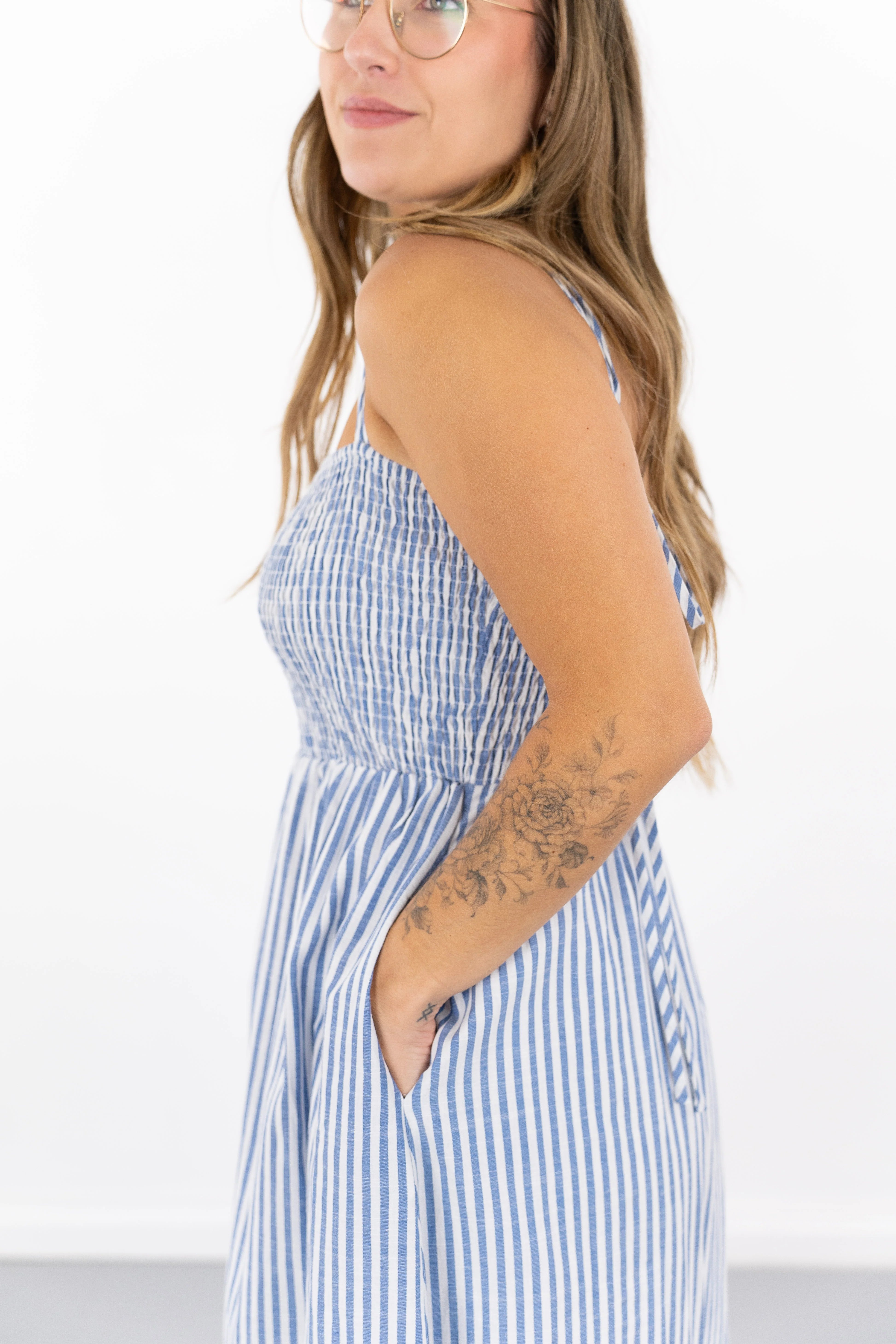 Ebony Striped Poplin Dress