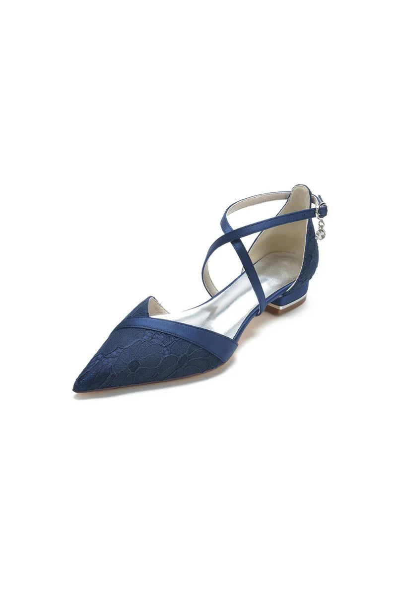 Pointed Toe Lace Ankle Strap Kitten Heels