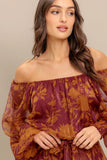 Destiny Maroon Floral Long Sleeve Mini Dress