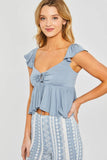Barb Ruffle Shoulder Top in Blue