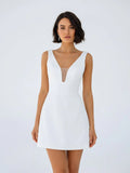 A Line V Neck Sleeveless Short Mini Satin Wedding Dresses