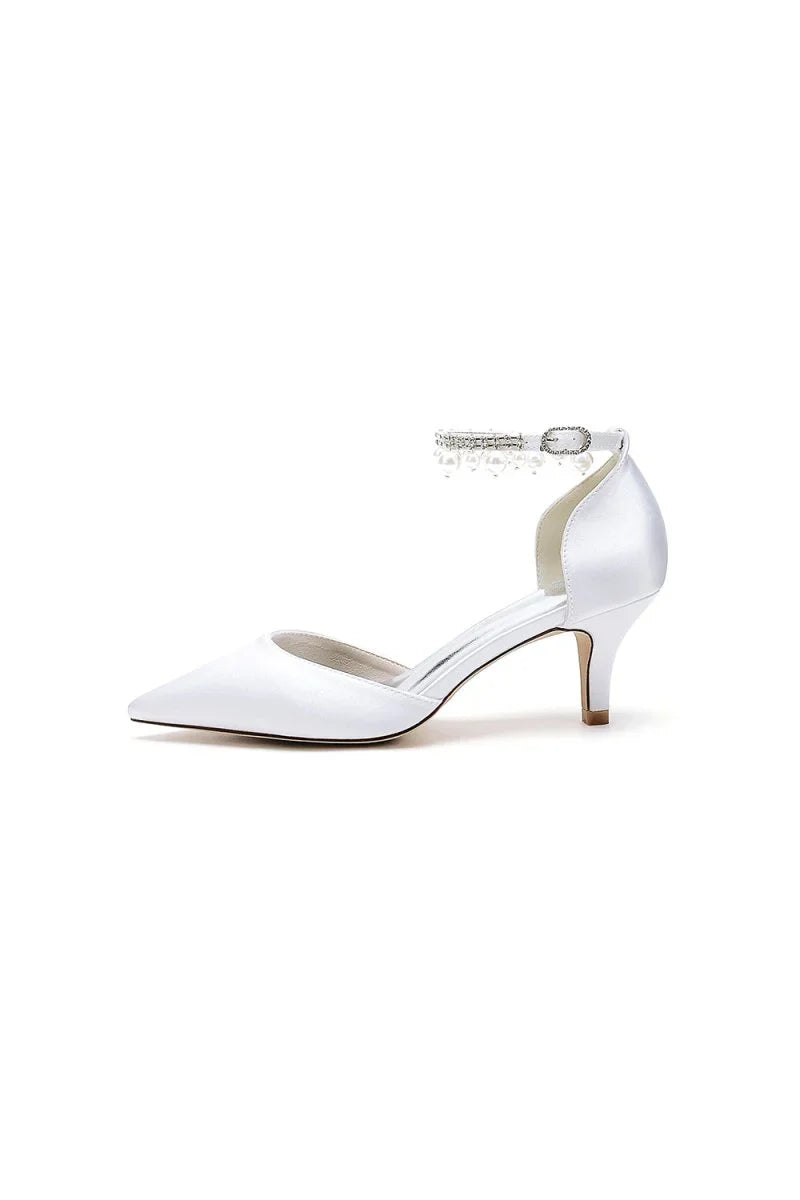 Pointed Toe Pearl Strap Kitten Heels