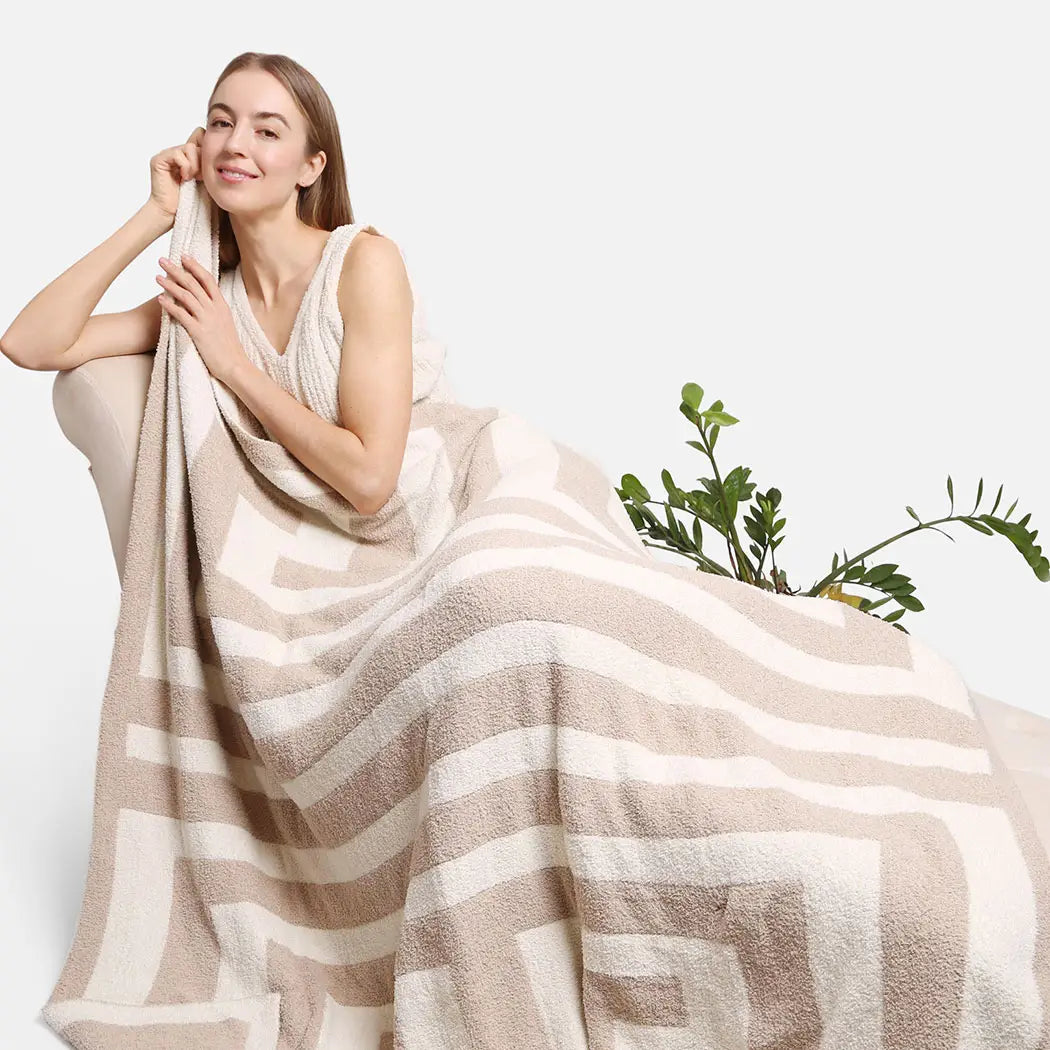 Greek Key Blanket in Beige