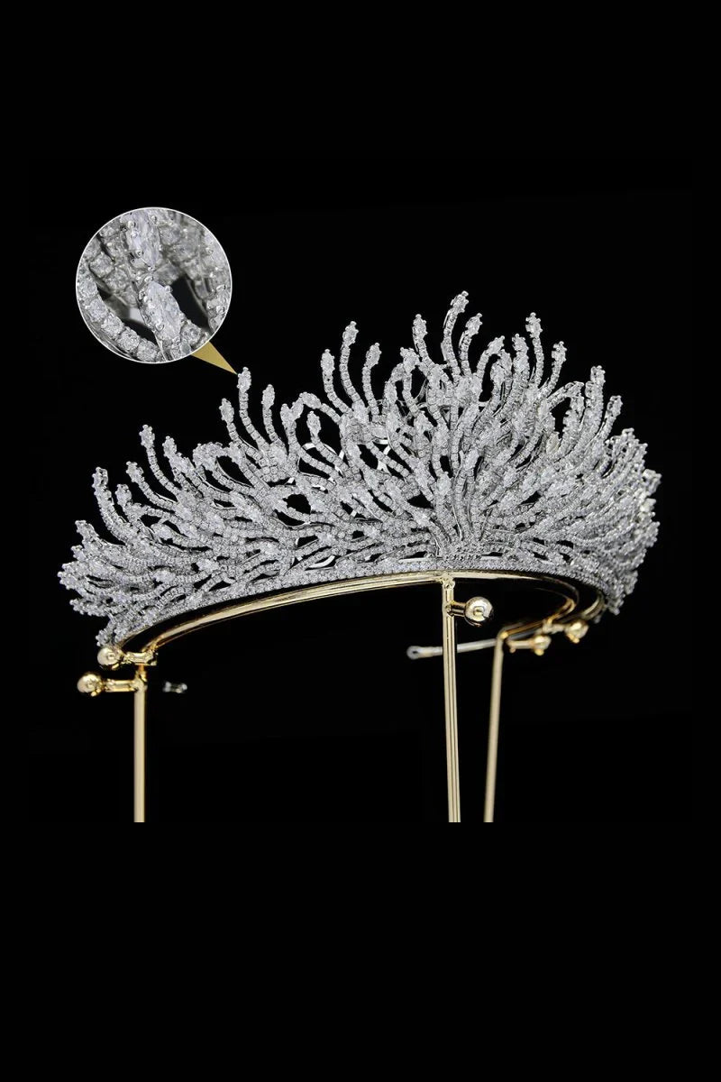 Silver Feather Shaped Zirconia Crown