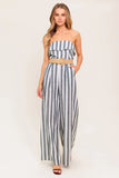 GREER STRAPLESS JUMPSUIT WHITE CHARCOAL STRIPE