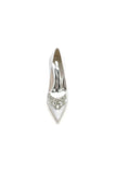Satin Pointed Toe Slip on Chunky Heels With Rhinestone