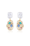 Rainbow Crystal Nugget Pearl Earrings