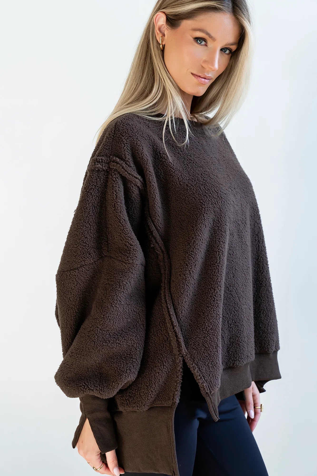Moxie Oversized Sherpa Sweater in Brown FINAL SALE