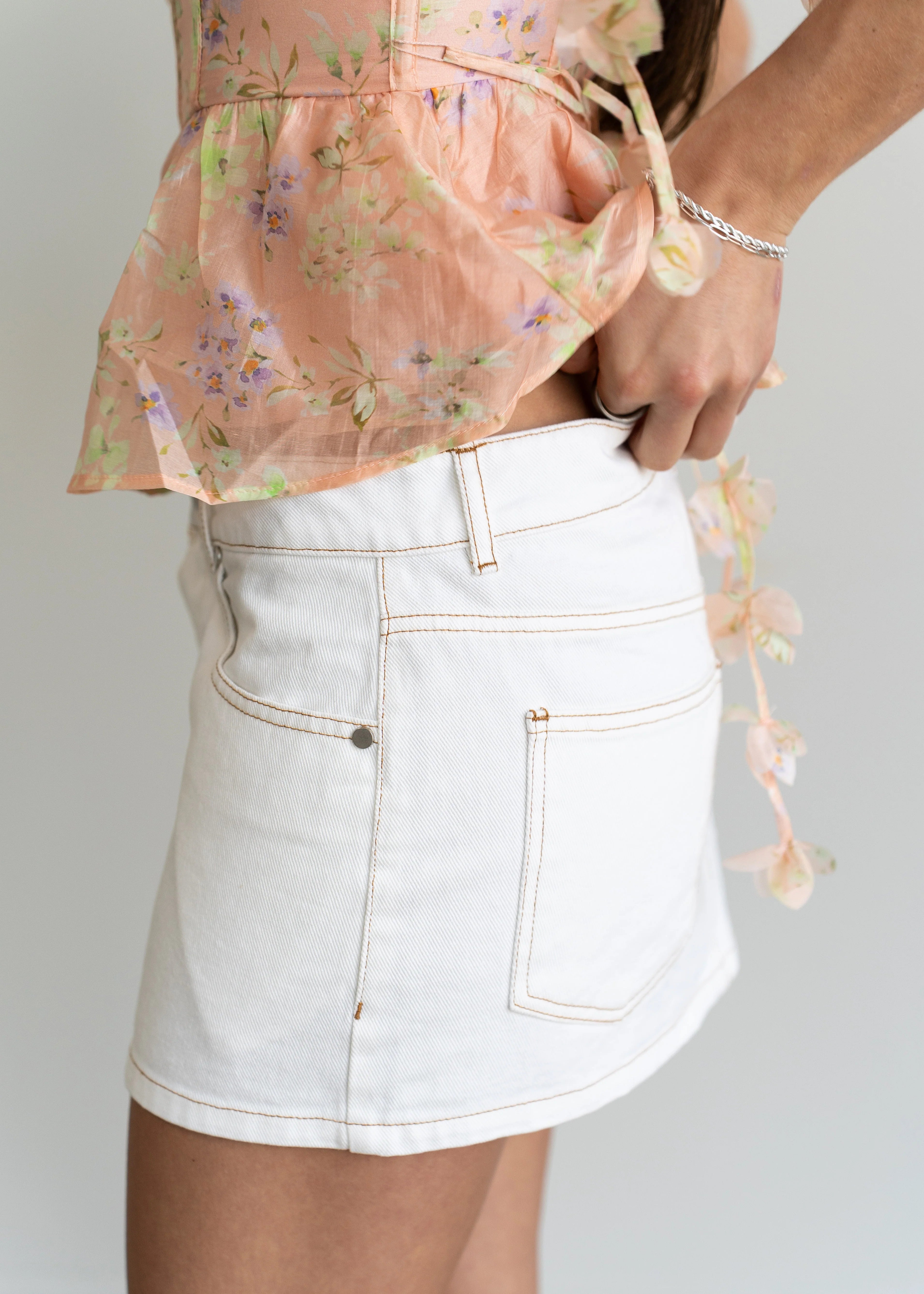 Gina Denim Mini Skirt White
