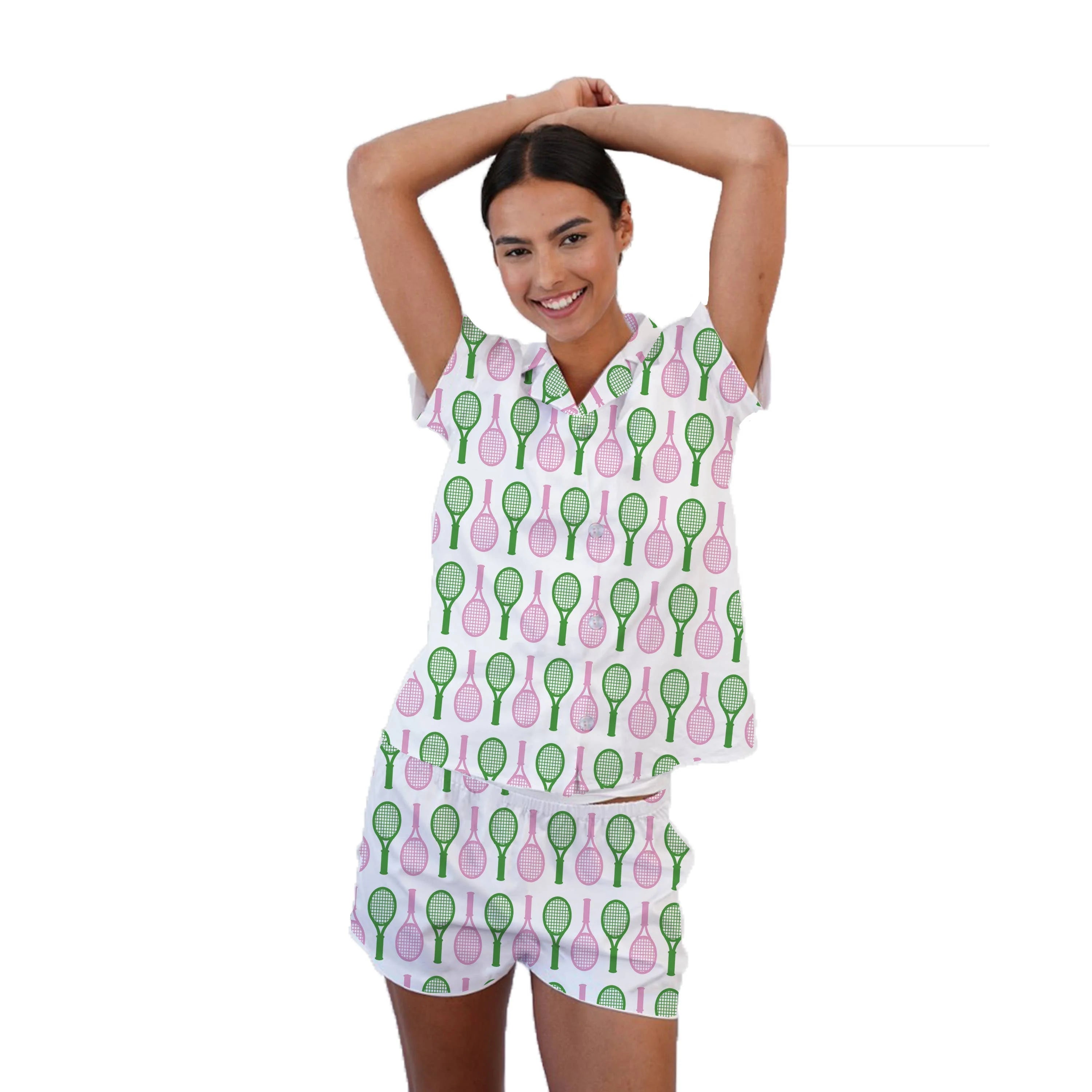 Pajama Short Set Tennis Pink Green