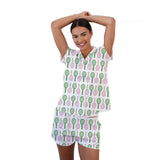 Pajama Short Set Tennis Pink Green
