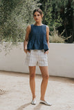 Jeremy Smocked Blouse in Denim