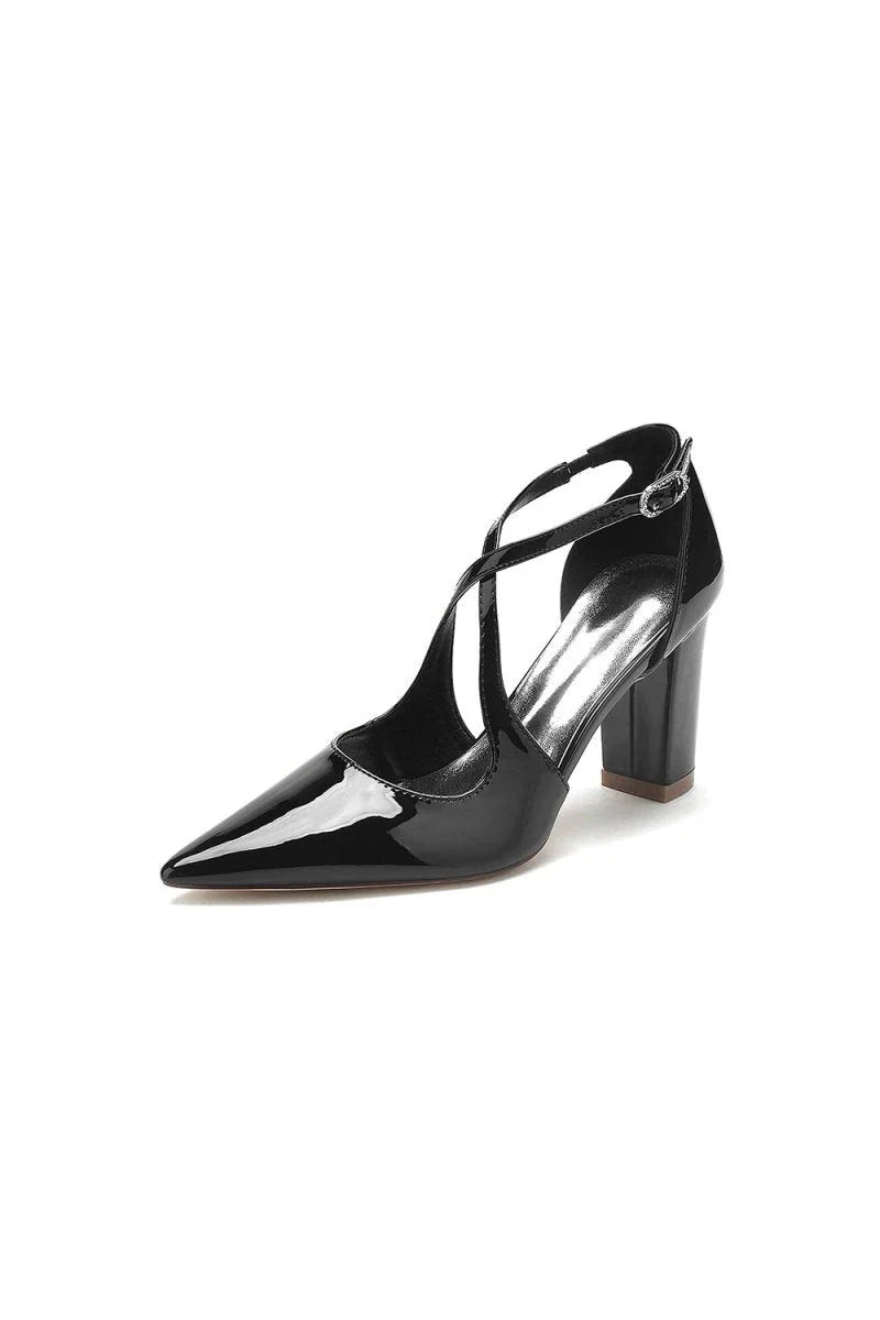 Rose Pink High Heels with Crossed Straps and Metal Buckle U22014 108