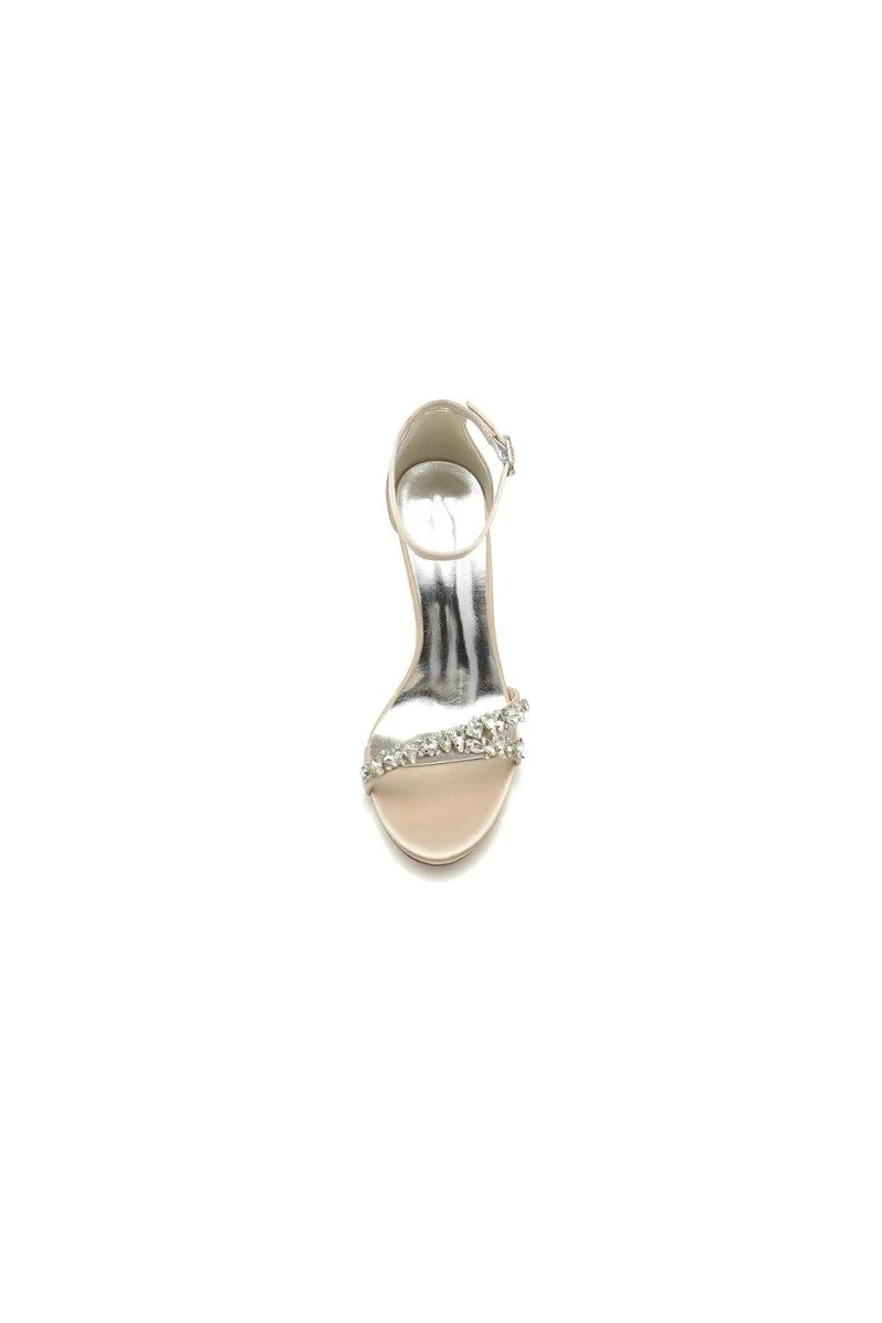 Simple Round Toe Rhinestone Stiletto Heels