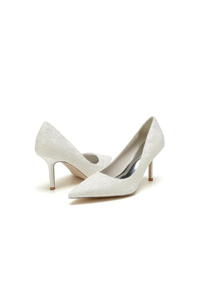 Simple Pointed Toe Lace Wedding Heels
