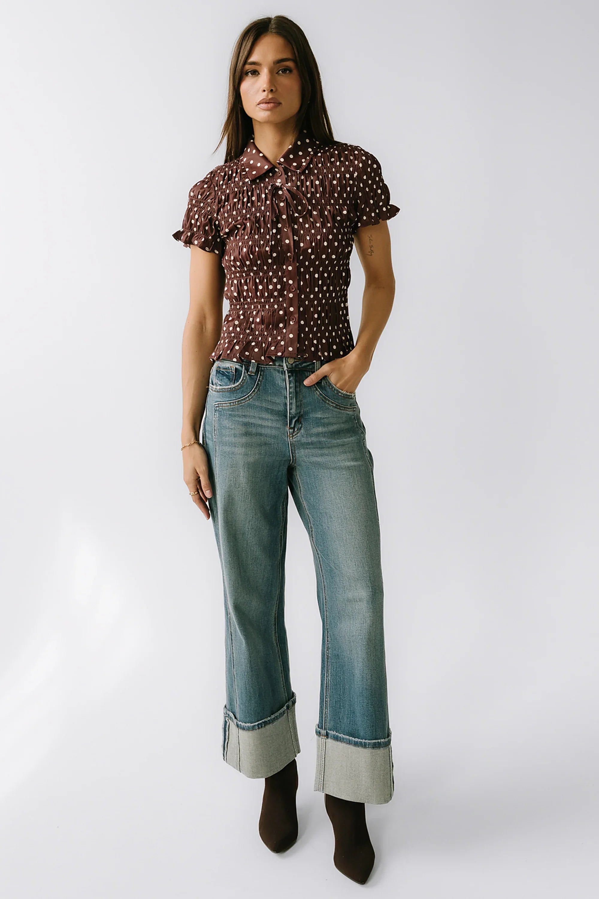 Kreyton Polka Dot Blouse in Dark Brown