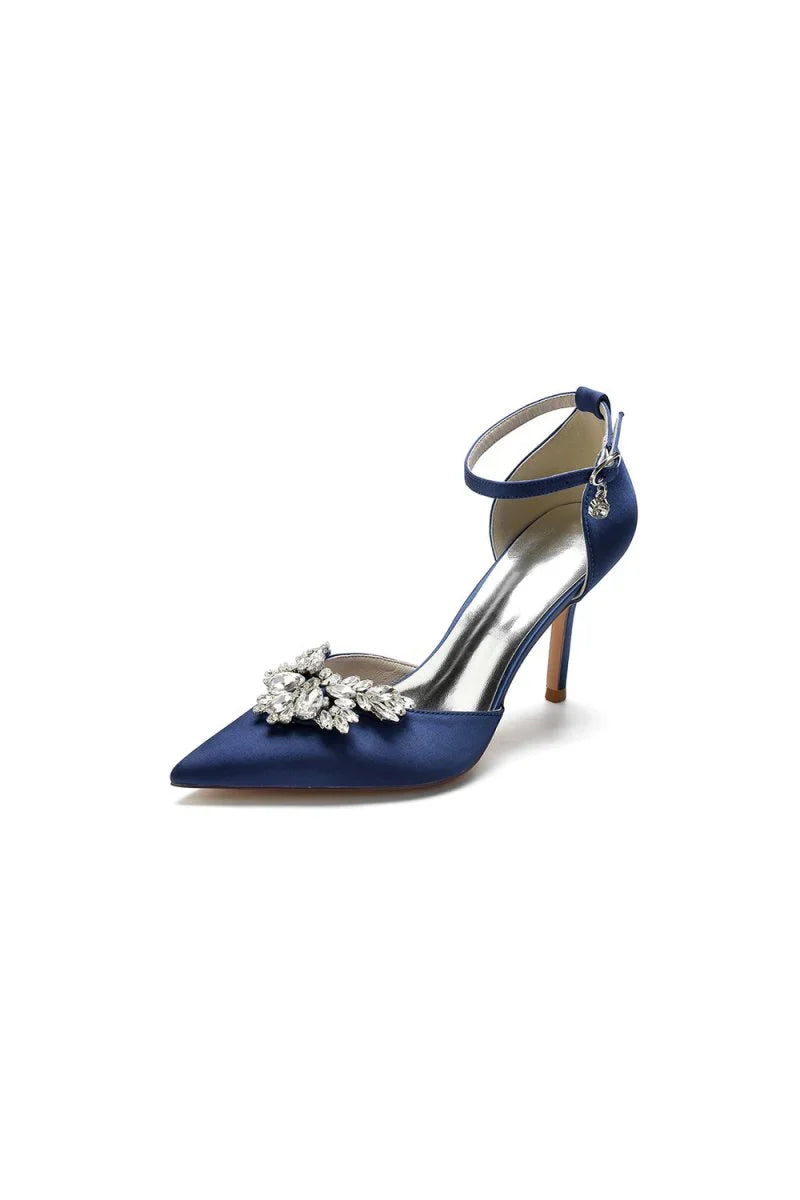 Pointed Toe Crystal Party Ankle Strap Heels Shoes