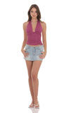 Lucy in the Sky Ruched Halter Top in Magenta